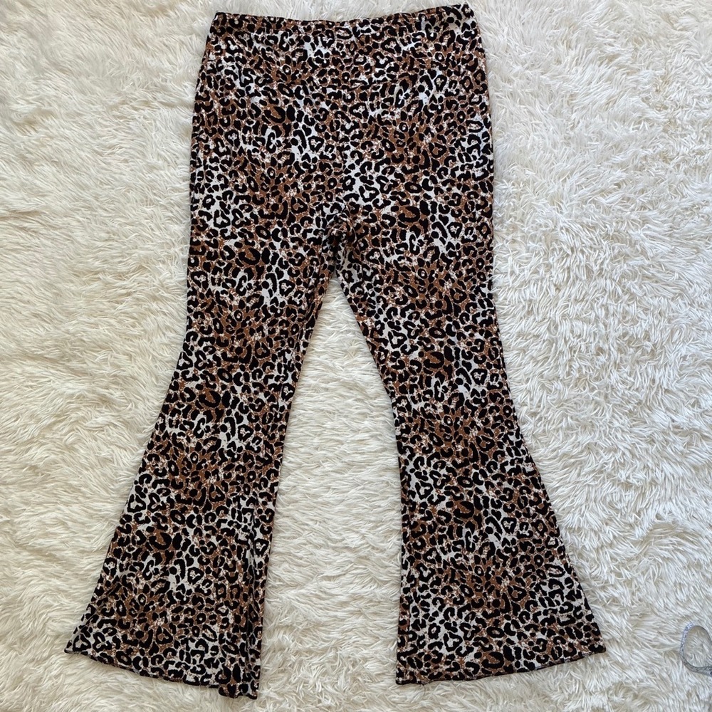 70s No Boundaries Leopard Print Flare Leggings Pants Brown Black XXL Size 19
